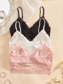 SHEIN Bộ 3 áo hai dây ren không gọng màu trơn mùa hè dành cho nữ - Nhiều màu - Xem 2