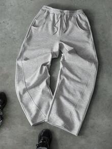 PAVTROS Men's Casual Solid Color Straight Leg Sweatpants - Grey - View 3