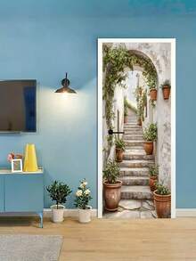 1set/2pcs Self Adhesive Removable Waterproof Vintage Romantic Ancient Style Stairs Door Sticker Peaceful Outdoor Green Plant European Charming Garden Flat Art Wall Mural Decal For Home Kitchen Living Room Bedroom Hallway Indoor Outdoor Decor Easy Apply - multicolor - View 8