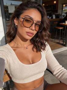 Lumivelle 1pc Women's Mirrored Aviator Frame Boho Style Fashion Outdoor Protective Travel Daily Accessory - Champagne - View 6