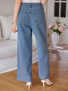DAZY Women's Loose Casual Sexy Textured Straight-Leg Denim Jeans, Spring Summer Swimming Pastal - Blue - View 2