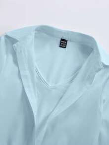 EMERY ROSE Women's Solid Color Button-Down Long Sleeve Casual Shirt - Baby Blue - View 3