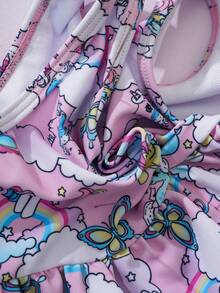 My Little Pony X SHEIN Bộ đồ bơi in hình hoạt hình cho bé gái, thích hợp cho kỳ nghỉ biển. - Màu tím hoa cà - Xem 7