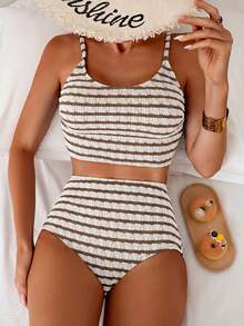 Swim Basics Conjunto de bikini texturizado de dos piezas para mujer, multicolor, para vacaciones casuales - Multicolor - Ver 4