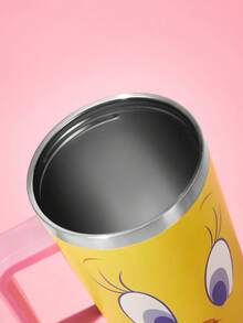 LOONEY TUNES X SHEIN Cốc giữ nhiệt 40oz có tay cầm, cốc cách nhiệt, bình nước giữ nhiệt chân không, cốc du lịch bằng thép không gỉ, cốc dùng trên xe hơi. - Màu vàng - Xem 5
