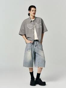 STYNVO Camisa casual de hombre con estampado de cuadros y letras, para verano - Multicolor - Ver 3