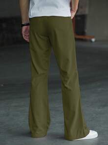 Manfinity Homme Men's Solid Color Slant Pocket Casual Low-Waist Flare Pants - Army Green - View 2