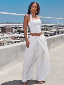 Denimoi Everyday Wear Bodycon Halter Top Layering Piece Elevated Basic Top Essential Top Fashion Tops Party Vacation Going Out White Summer Sexy - White - View 4