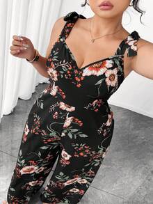 SHEIN PETITE CURVE 大码休闲小码连体裤，适合外出、度假、海滩、约会，拉长腿部比例。 - 黑色 - 查看 2
