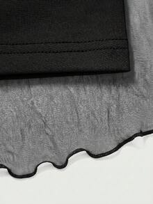 SHEIN PETITE CURVE Váy xòe màu trơn với chi tiết dây rút và xếp ly. - màu đen - Xem 3