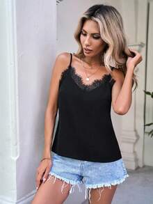 Easowa Áo hai dây màu đen phối ren cotton - Nhiều màu - Xem 3