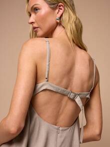 KSTM Strappy Peplum Tank Top With V Neck Cutout Back Detail Flowy Hem Summer Casual Feminine Style - Khaki - View 5