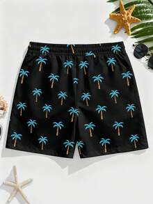 VIVINTIMO Shorts de playa cortos con estampado de palmeras negras para hombres, adecuados para vacaciones en la isla, resort de Hawái, regalo pensado para el novio - Multicolor - Ver 3