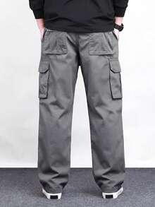 Manfinity Homme Men Solid Color Straight Workwear Trousers Baggy Cargo Pants Menmen Cargo Pantsmen Cargos - Dark Grey - View 2