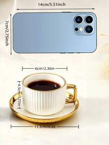 1/6 Set Gold Rim Embossed Ceramic Coffee Cup (Cup + Saucer) Luxury Coffee Cup & Saucer Set/Mug, High-End Exquisite Tableware, Ideal For Afternoon Tea. This Elegant Coffee Cup Is Perfect For Serving Cappuccino. - Multicolor - View 2