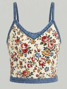 Camiseta de tirantes con estampado floral digital para mujer - Multicolor 6 - Ver 3