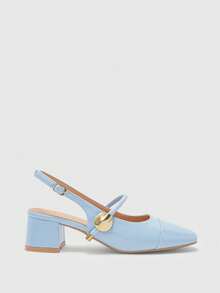 CUCCOO BIZCHIC Women's Fashion High-Heeled Shoes, Buckle Thick Heel PU Global Four-Season Commute Elegant Foundation Festival Vacation Outdoor Office Daily Versatile - Blue - View 2