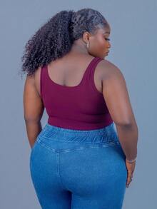 CurvyTilda Plus Size 1pc Lace-Up Front Bow Tie Corset Structure Tank Top, For Hourglass Body Shape, For Summer - Burgundy - View 4