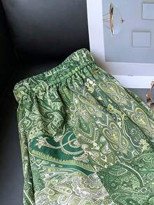 Women's Allover Print Elastic Waist Casual Versatile Daily Wear Pants - Green - View 3