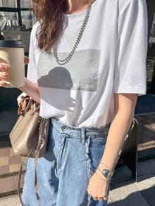 FRIFUL 女款夏季純色拼接透視網紗寬鬆休閒百搭T恤校園風 - 白色 - 查看 6