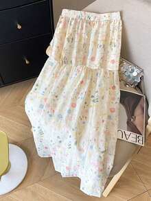 Qadelle Chân váy nữ cạp chun in hoa, kiểu dáng thường ngày, đa năng, thích hợp hẹn hò hoặc du lịch. - Nhiều màu - Xem 3