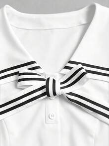 Sweetra New Spring/Summer Women's Nautical Collar Retro Sexy Slim Fit Elegant College Style Vacation Versatile Comfortable Casual Blue Dress - White - View 6