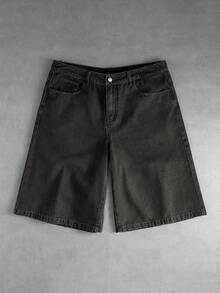 ROMWE MEN Street Life 男士暗黑哥特刺绣牛仔短裤 - 黑色 - 查看 2