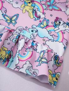 My Little Pony X SHEIN Bộ đồ bơi in hình hoạt hình cho bé gái, thích hợp cho kỳ nghỉ biển. - Màu tím hoa cà - Xem 5