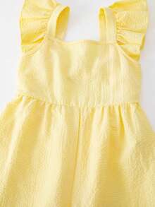 SHEIN Young Girl Textured Ruffle Sleeve Loose Jumpsuit - Yellow - View 10