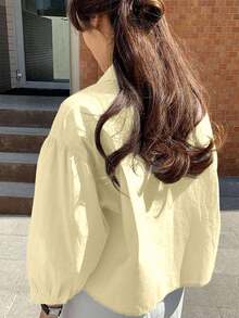 INAWLY 新款女士休闲纯棉宽松长袖衬衫 - 黃色 - 查看 2