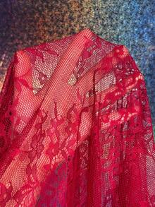 4pcs Sexy Lace Short Sleeve Lingerie Set - Burgundy - View 6