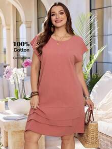 Rosumi Plus Size Women's Dusty Pink Summer Boho Vacation Holiday Dress, Round Neck Short Sleeve Flowy Dress,Country Concert Beach Outfits - Dusty Pink - View 4