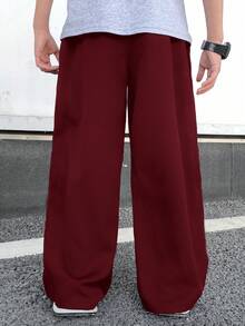 SHEIN Tween Boy Straight Side Color Block Splice Sports Pants, Suitable For Autumn/Winter Casual, Outdoor, School Occasions - Burgundy - View 2