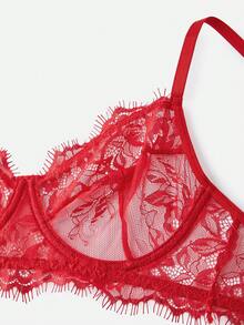 2pcs Set Mature Burgundy Lace Patchwork Lingerie Set - Red - View 7