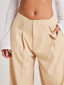 NYA SZN Pant Capri Length Short Knee Length Pleated Asymmetrical Waistband Brunch Casual Everyday Party Special Occasion Outfits For Women - Brown - View 2