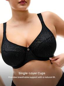 LUVLETTE Plus Black Lingerie Lounge Curve Full Coverage Support&Breathable Underwire Lightlylined Airy Lace Elegance Breezy Comfort Minimizer Bra - Black - View 10