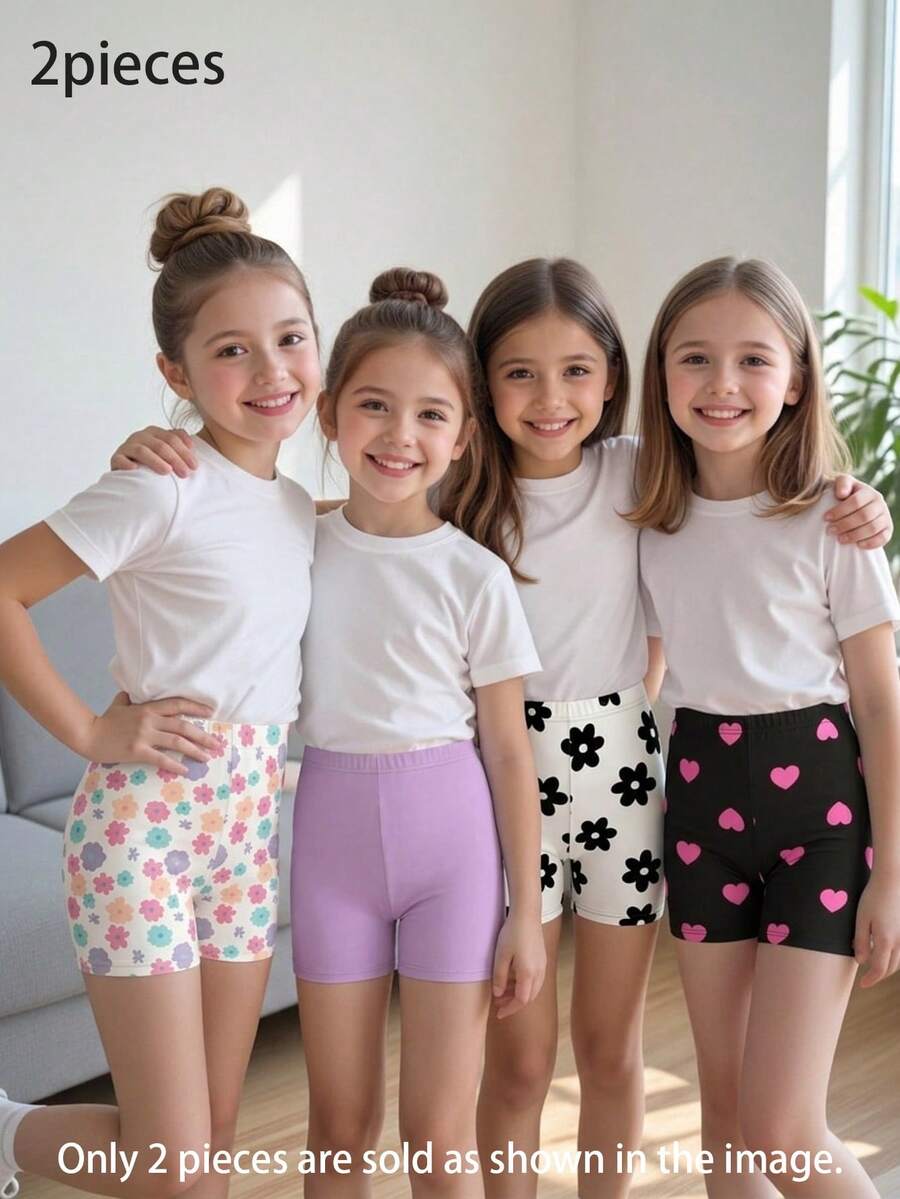 SHEIN Young Girls Comfortable Printed Short Leggings - Purple - View 1