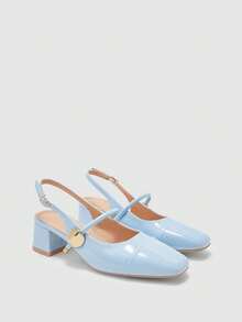 CUCCOO BIZCHIC Women's Fashion High-Heeled Shoes, Buckle Thick Heel PU Global Four-Season Commute Elegant Foundation Festival Vacation Outdoor Office Daily Versatile - Blue - View 9