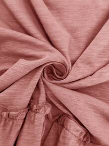 Elaquor Plus Size Solid Color Loose Fit Ruffle Trim T-Shirt - Dusty Pink - View 3