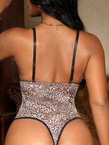 SHEIN 女士豹纹蕾丝拼接性感连体裤 - 彩色 - 查看 2