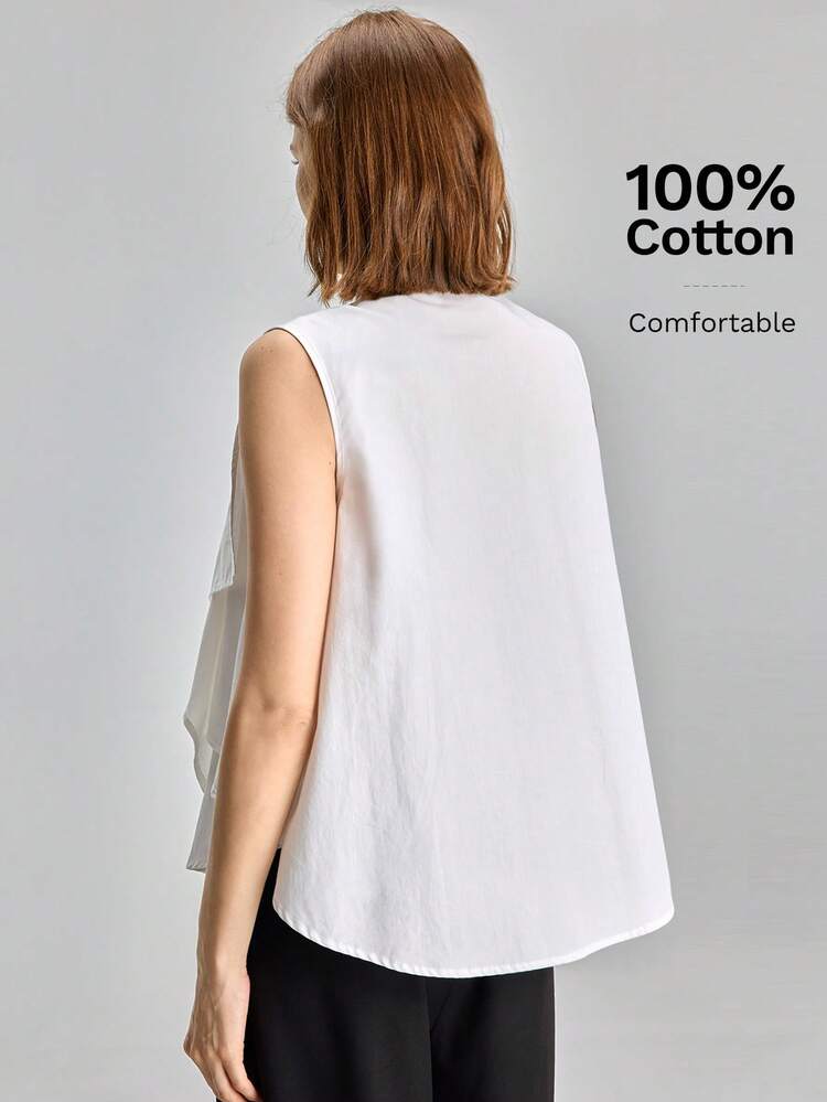 Women's White Ruffle Collar Sleeveless Top, Summmer Office Elegant All-Season Versatile Modern Urban Fashion Business Casual Women's Wear Office Attire Understated Old-Money Style, Elegant And Sophisticated, High-Quality Commuter And Airport Clothes High-End, Elegant, Old-Fashioned Cruise Attire For Wedding Guests Street-Cool, High-End, Simple, Cool Motorcycle Style Workwear