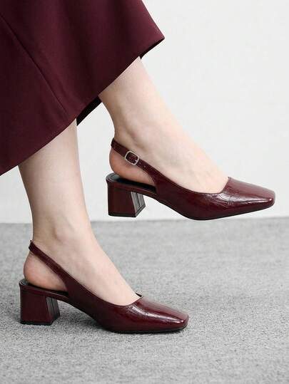 CUCCOO BIZCHIC Damskie buty modne, kwadratowe noski, metalowa klamra, pasek z tyłu, sandały na grubym obcasie, damskie, retro, dojazdy do pracy, wygodne, uniwersalne, buty na wysokim obcasie