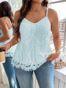 Reflora Plus Size Women Fashion Lace Camisole - Baby Blue - View 1