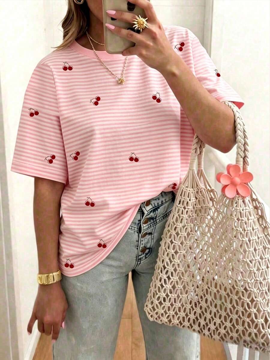 EMERY ROSE 女士水果图案短袖T恤,休闲户外服,可爱T恤,家居服 - 彩色 - 查看 1