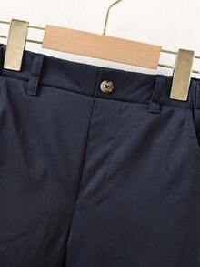 SHEIN Vacaura Tween Boys' Solid Color Casual Shorts - Navy Blue - View 3