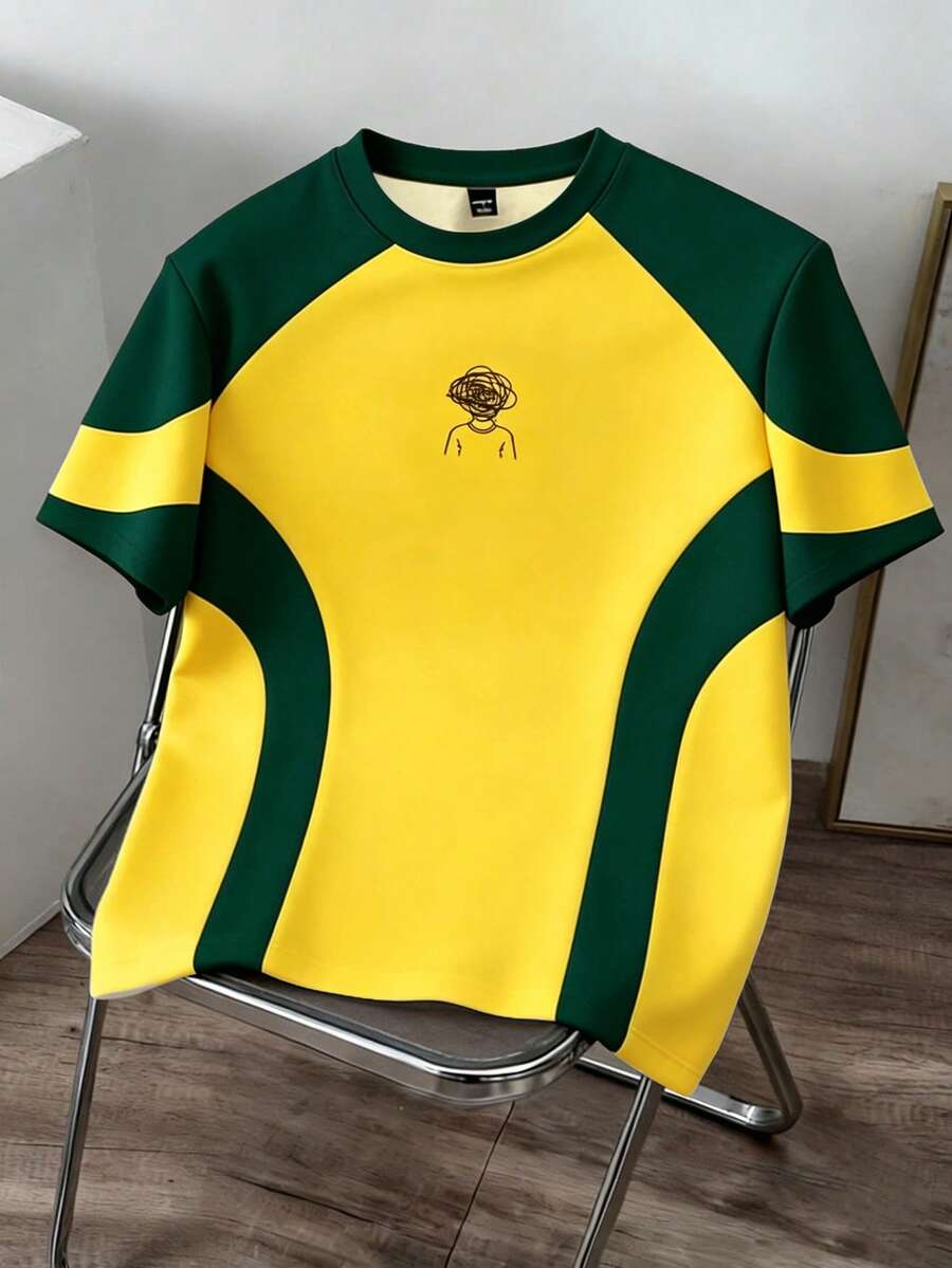 Manfinity Joysei Men's Casual Colorblock Patchwork T-Shirt, Summer - Yellow - View 1