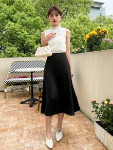 DAZY High Waist Solid A-Line Skirt Fall - Black - View 4