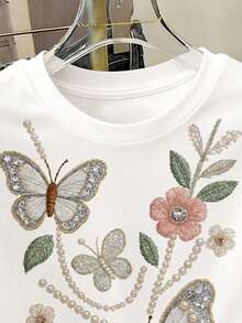 Tween Girls' Casual Butterfly & Floral Print Short Sleeve Round Neck T-Shirt, Cute Summer - Multicolor - View 3