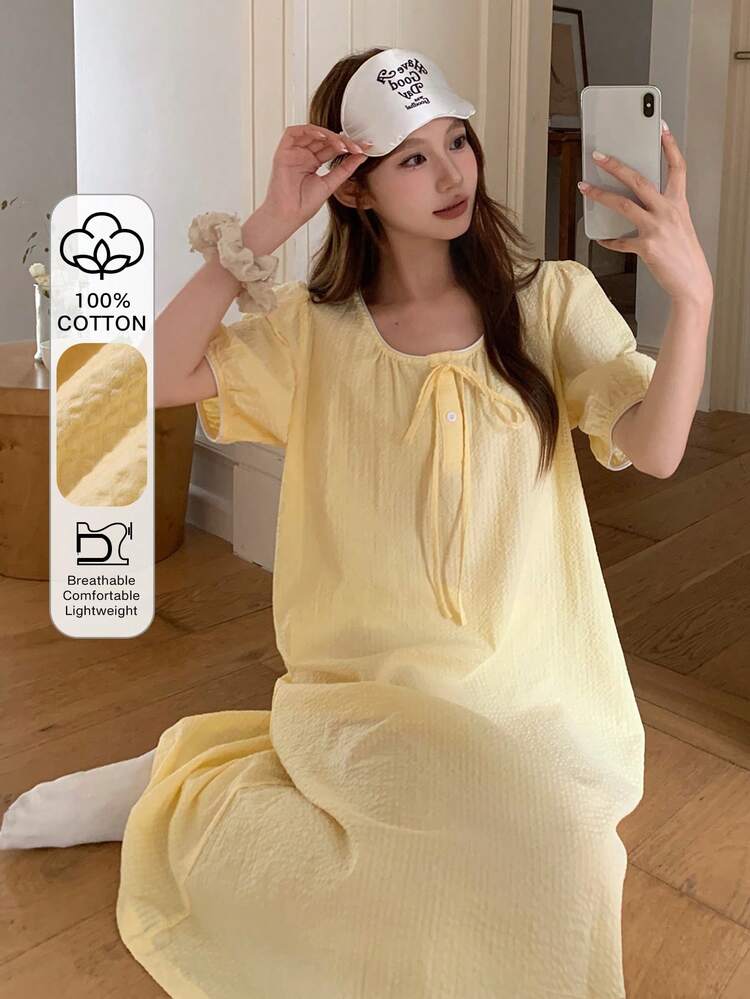 Women's Textured Tie-Up Casual Nightgown