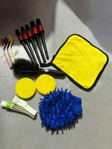 Multifunctional Car Detailing Kit, Car Cleaning Brush Set With Wheel Brushes, Air Vent Brush, Buffing Sponge Pads, Washing Mitt, And Cleaning Cloth - Set of 14 - View 13